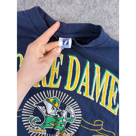 VINTAGE 90s NCAA Notre Dame Fighting Irish Shirt Mens XL Blue Sports Collegiate - Picture 6 of 6